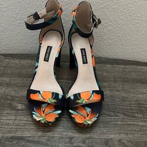 Nine West Floral Heels - Orange and Blue